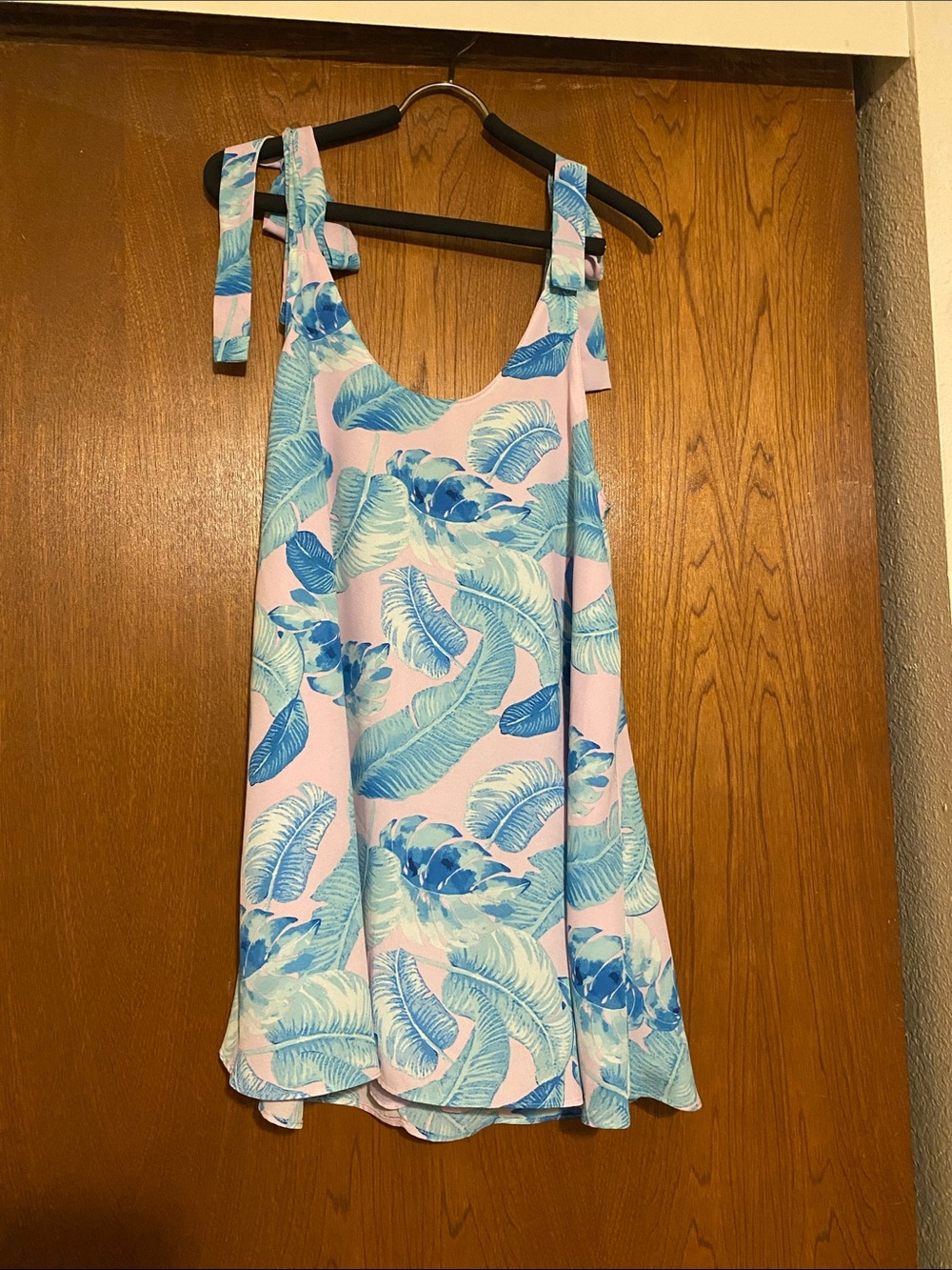 Tie-Shoulder Pink Tropical Leaf Chemise